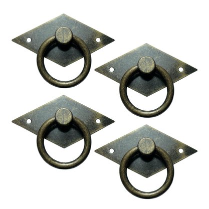 Kit 4 Puxadores Rústicos Anel  Losango Ouro Velho 3d