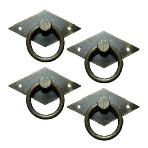 Kit 4 Puxadores Rústicos Anel  Losango Ouro Velho 3d